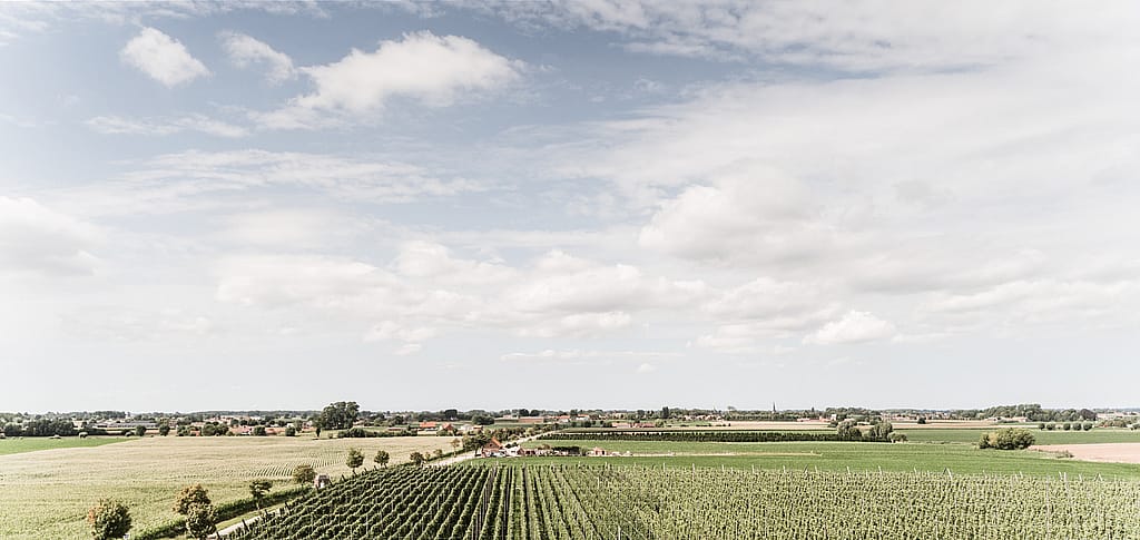 View of the calming countryside of Watou in Belgium