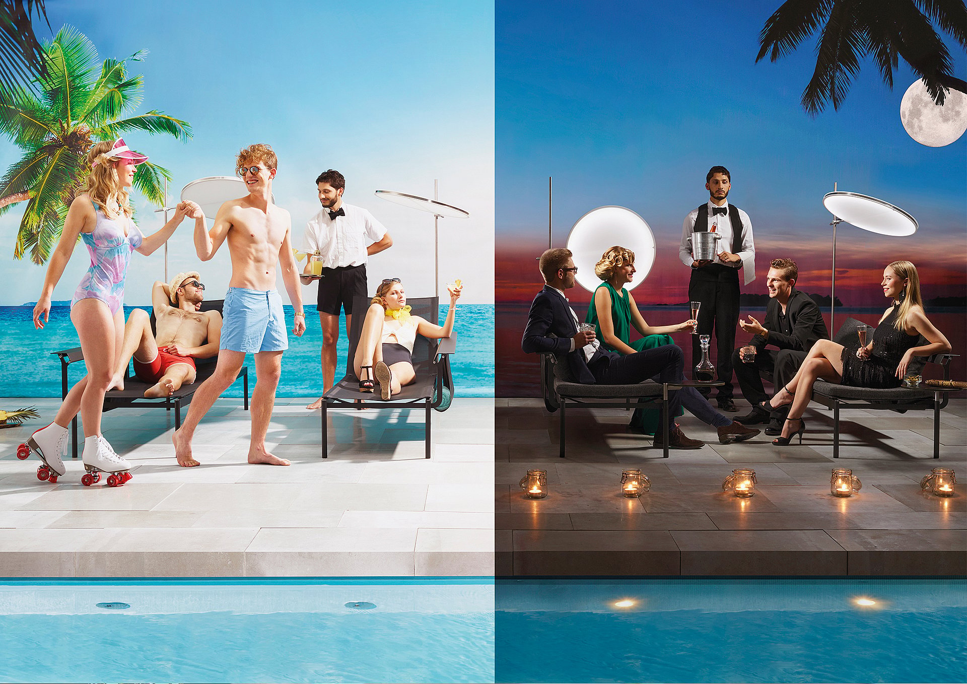 Sol+Luna Outdoor-Loungemöbel in einem gestylten Kampagnenbild, das die Kollektion als Sofa und Sonnenbank für den entspannten Einsatz im Freien präsentiert.” Die Seite bestätigt diesen Bildschlitz und seine Beschriftung, aber das Ganze war für eine spezifischere visuelle Beschreibung immer noch nicht deutlich genug sichtbar.