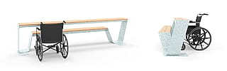 Hopper bench shown as a wheelchair-accessible table solution with single side access.