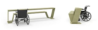 Hopper bench shown as a wheelchair-accessible table solution with single side access.