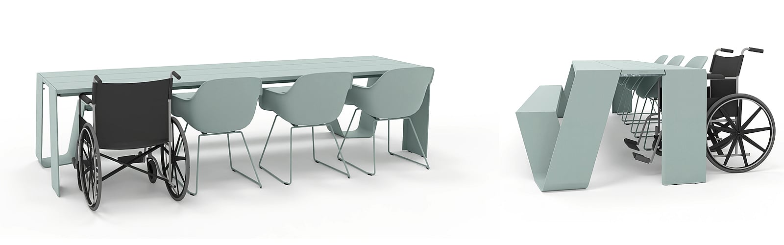 Hopper combo presented as a wheelchair-accessible seating solution with single side access.