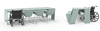 Hopper combo presented as a wheelchair-accessible seating solution with single side access.