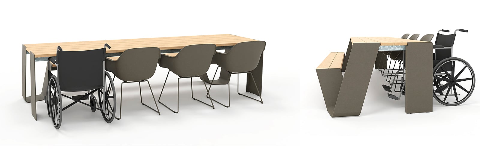 Hopper combo presented as a wheelchair-accessible seating solution with single side access.
