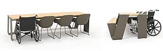 Hopper combo presented as a wheelchair-accessible seating solution with single side access.