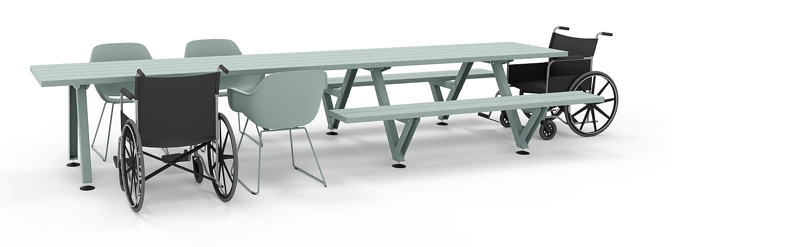 Marina combo shown as a wheelchair-accessible table with double side access and single end access.