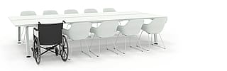 Marina double desk presented as a wheelchair-accessible desk with double side access.
