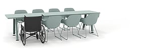 Marina table shown as a wheelchair-accessible table with double side access.