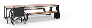 Custom Hopper picnic table with one shortened bench and a stainless steel connection piece added to provide wheelchair access.