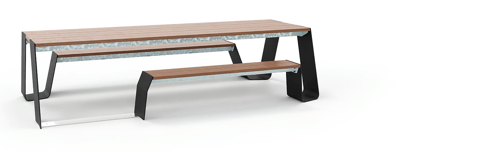 Custom Hopper picnic table with one shortened bench and a stainless steel connection piece added to provide wheelchair access.
