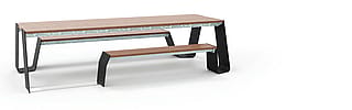Custom Hopper picnic table with one shortened bench and a stainless steel connection piece added to provide wheelchair access.