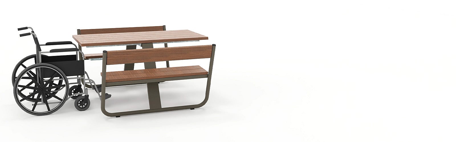 Manille table presented with double end wheelchair access.