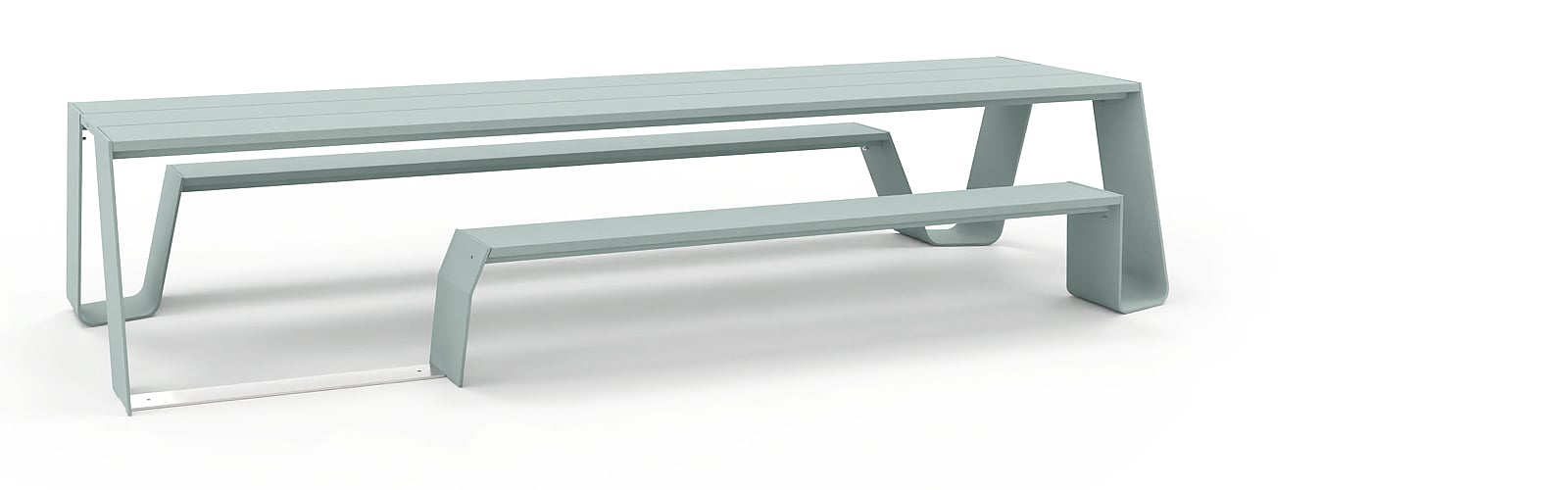 All-aluminium Hopper picnic version with one shortened bench and a stainless steel connection piece added for wheelchair access.