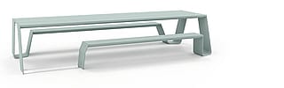 All-aluminium Hopper picnic version with one shortened bench and a stainless steel connection piece added for wheelchair access.