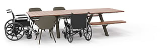 Panigiri table shown as a wheelchair-accessible solution with double side and double end access.