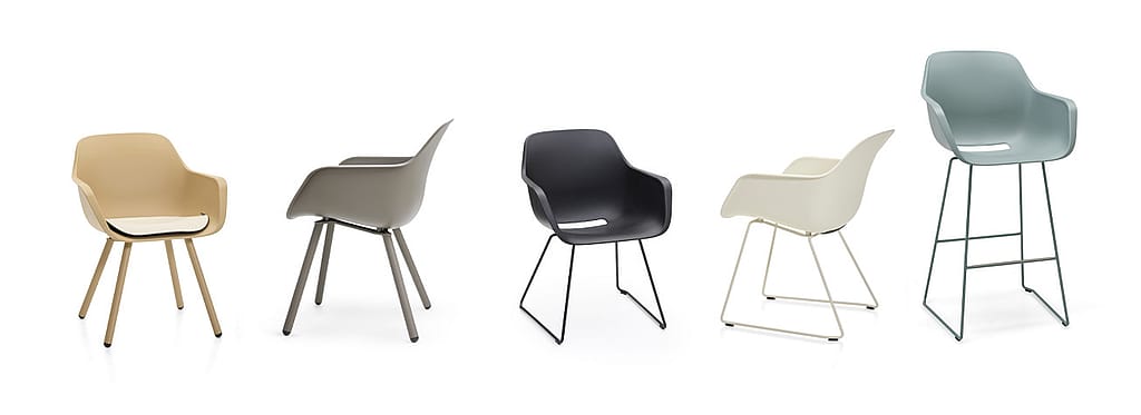 Captain’s Chair product image highlighting the broad shell shape and yacht-inspired design with different leg options.