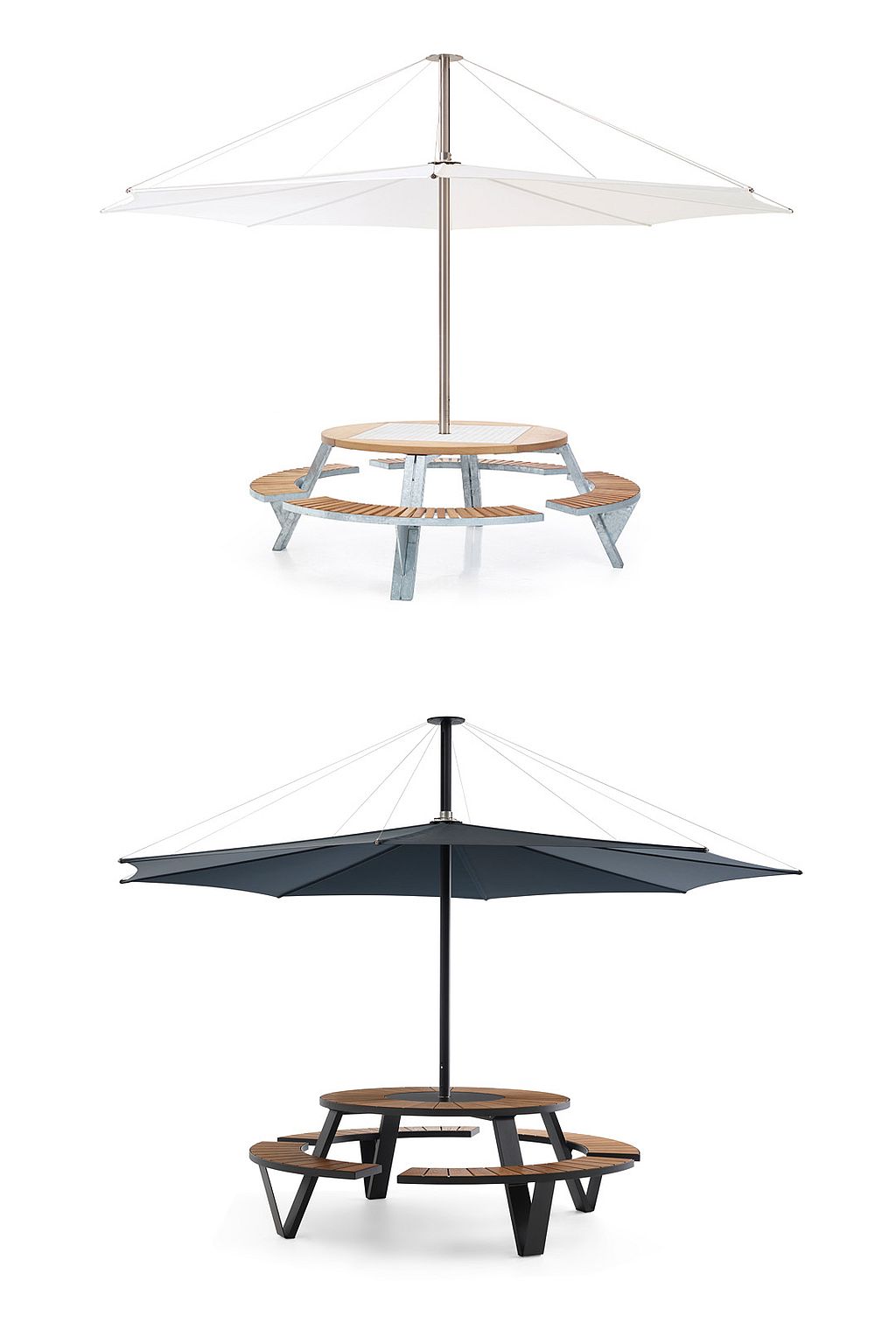 Inumbra parasol hero image introducing a minimalist floating shade with a clean underside and no visible technical parts.