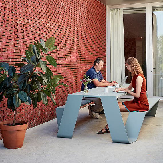 Hopper picnic AA tabletop and bench designed for sitting in either direction