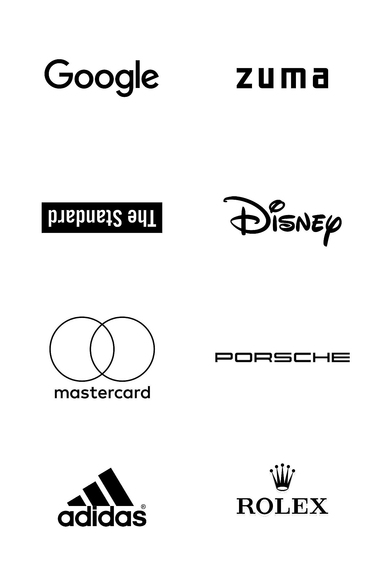 Grid of logos of well-known Extremis clients, including Google, Zuma, The Standard, Disney, Mastercard, Porsche, Adidas and Rolex.