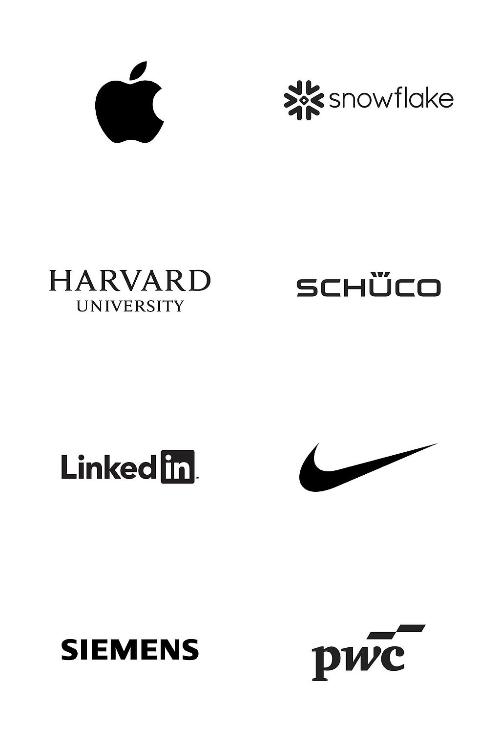 Grid of logos of well-known Extremis clients, including Apple, Snowflake, Harvard University, Schüco, LinkedIn, Nike, Siemens and PwC.