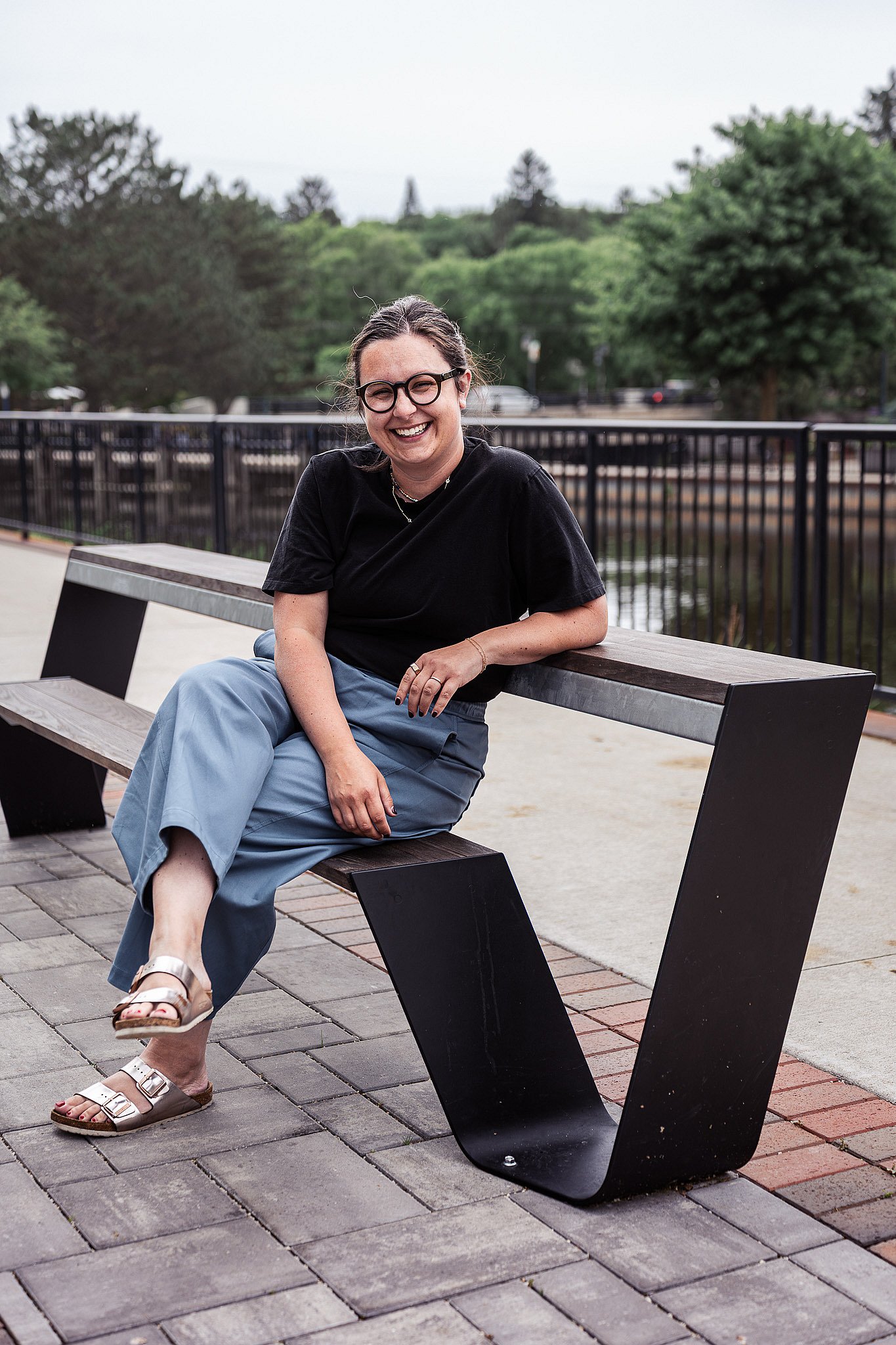 Person sitting on the Hopper Bench