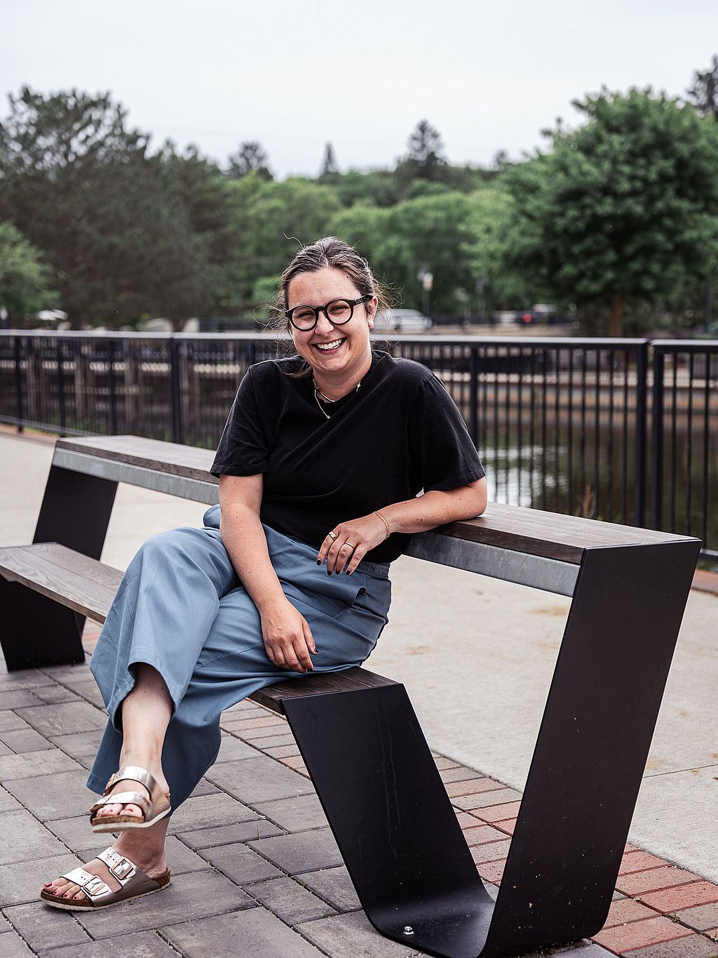 Person sitting on the Hopper Bench